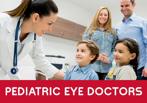 Our caring, board-certified optometrists provide comprehensive care for the whole family Pediatric eye doctor in the Chicago area giving an eye exam to a 5 year old child